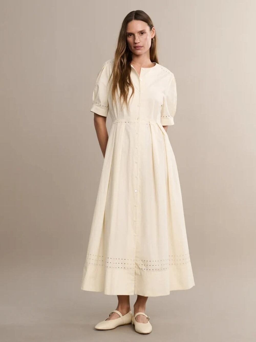 Jenni Kayne Harper Dress Warm Ivory SIZE XS Dress Short Sleeve Button Front